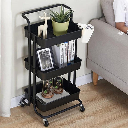 3Tier Trolley Shelf Organiser with Wheels Removable Storage Cart for Home Office