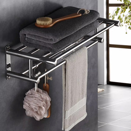 No Drill Stainless Steel Towel Rack Bathroom Storage Shelf Waterproof Rustproof
