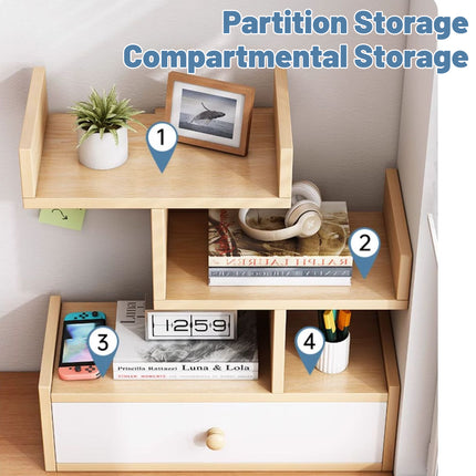 Multi Layer Storage Shelf Bookcase with Drawers Home Office Sturdy Space Saving