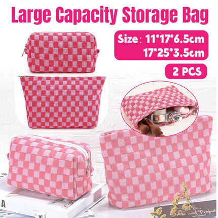 Checkerboard Makeup Bag Large Capacity Knitted Storage Bag Portable Toiletry