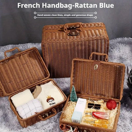 Rattan Organizer Woven Suitcase Storage Boxes for Home Office Organization