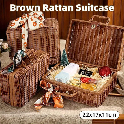 Rattan Organizer Woven Suitcase Storage Boxes for Home Office Organization