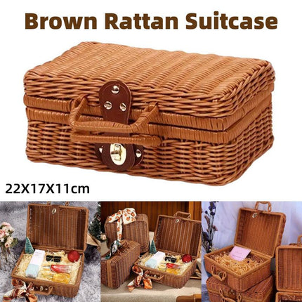 Rattan Organizer Woven Suitcase Storage Boxes for Home Office Organization