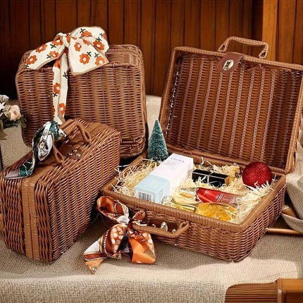 Rattan Organizer Woven Suitcase Storage Boxes for Home Office Organization