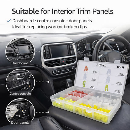 270Pcs U-Clip Car Panel Clips Auto Body Fasteners Boxed Set For Vehicle Trim
