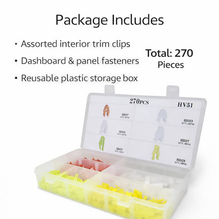270Pcs U-Clip Car Panel Clips Auto Body Fasteners Boxed Set For Vehicle Trim