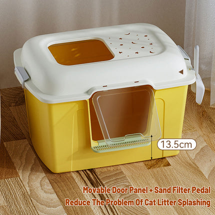Yellow Cat Litter Box Semi Enclosed Large Extra Height Toilet with High Sides