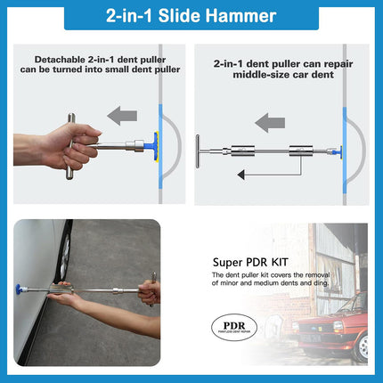Car Dent Puller Kit Paintless Dent Repair Tool with Glue Gun Slide Hammer Tabs