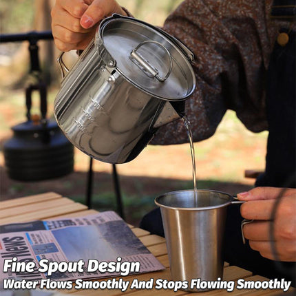 1.2L Portable Stainless Steel Camping Kettle Cookware For Hiking Outdoor Picnic