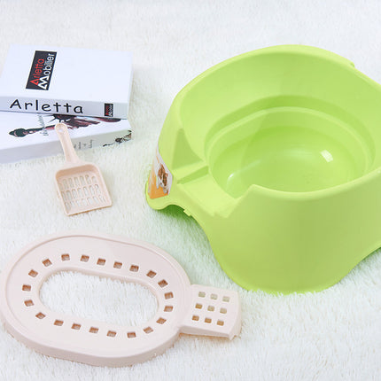 Cat Litter Box Open Toilet Green Squat Style Pet Tray Easy Clean Plastic Kitty