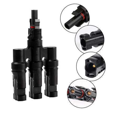 Solar Connector Set 1Pair T Type Four Way Photovoltaic Adapter for Panel System
