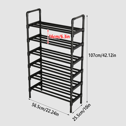 Shoe Rack Storage Cabinet 6 Tier Stackable Shelves Stand Black Organizer Home