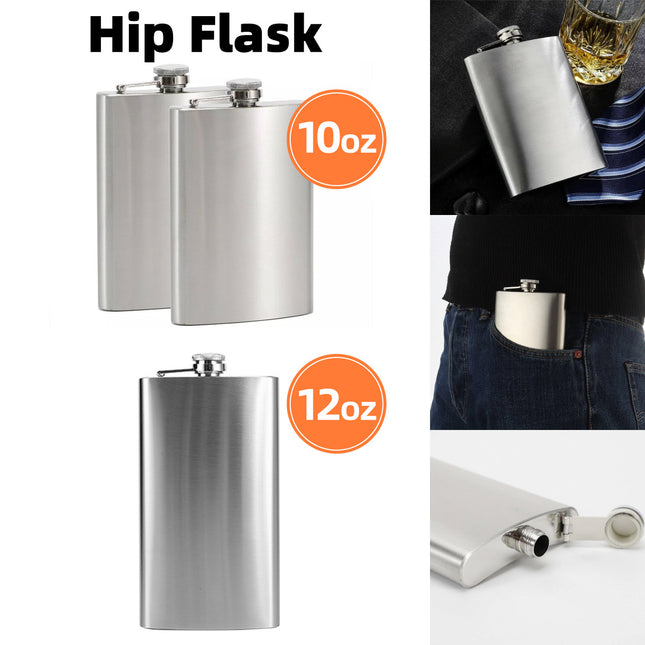 10/12oz Liquor Pocket Hip Flask Stainless Steel Whiskey Screw Cap Flagon Use