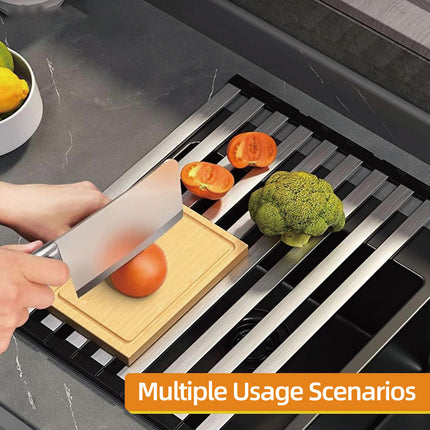 Kitchen Foldable Stainless Steel Dish Rack Drying Drainer Over Sink Drain Roll