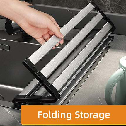 Kitchen Foldable Stainless Steel Dish Rack Drying Drainer Over Sink Drain Roll