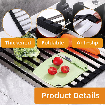 Kitchen Foldable Stainless Steel Dish Rack Drying Drainer Over Sink Drain Roll