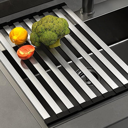 Kitchen Foldable Stainless Steel Dish Rack Drying Drainer Over Sink Drain Roll