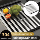 Kitchen Foldable Stainless Steel Dish Rack Drying Drainer Over Sink Drain Roll