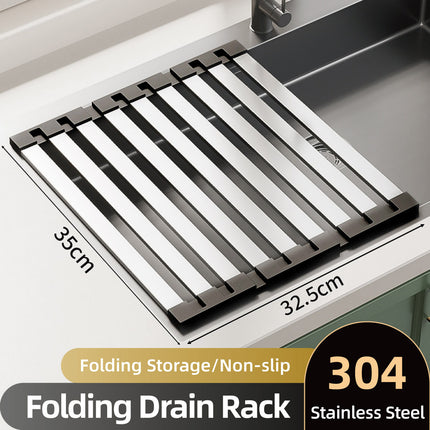 Kitchen Foldable Stainless Steel Dish Rack Drying Drainer Over Sink Drain Roll