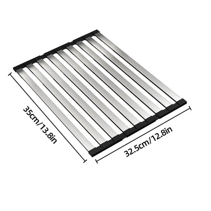 Kitchen Foldable Stainless Steel Dish Rack Drying Drainer Over Sink Drain Roll