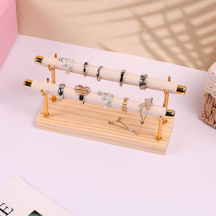Simple Wooden Jewellery Organizer Rack Ring Display Stand for Rings Earrings