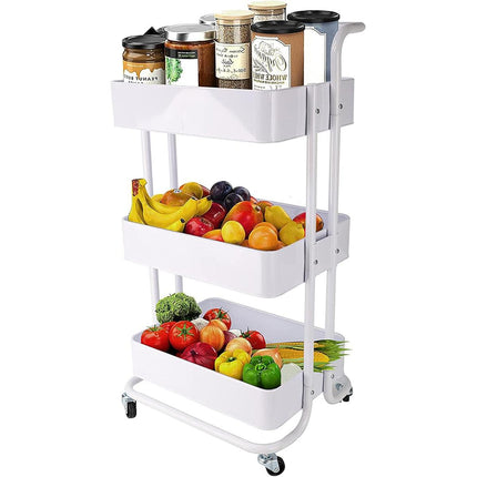 3Tier Trolley Shelf Organiser with Wheels Removable Storage Cart for Home Office