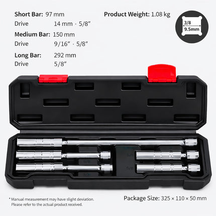 5Pcs Extended Spark Plug Socket Wrench Set 3/8In Drive Deep Swivel Socket Tool