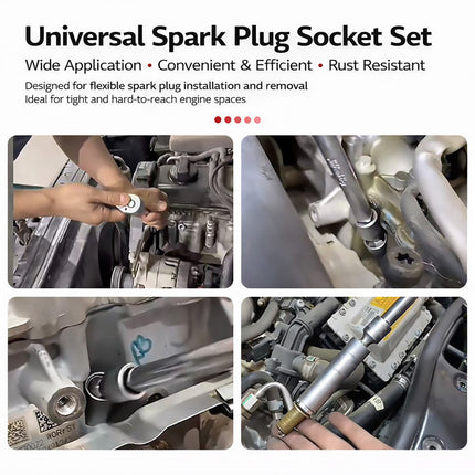 5Pcs Extended Spark Plug Socket Wrench Set 3/8In Drive Deep Swivel Socket Tool