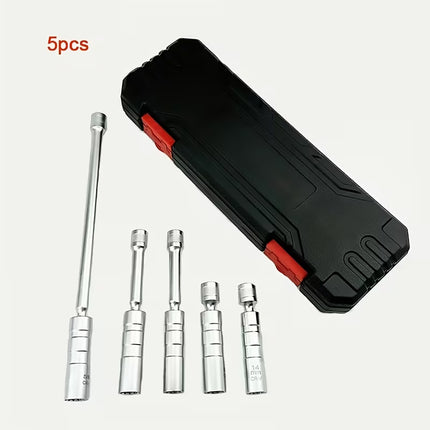 5Pcs Extended Spark Plug Socket Wrench Set 3/8In Drive Deep Swivel Socket Tool