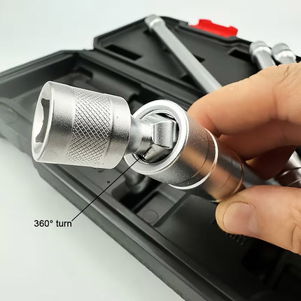 5Pcs Extended Spark Plug Socket Wrench Set 3/8In Drive Deep Swivel Socket Tool