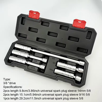 5Pcs Extended Spark Plug Socket Wrench Set 3/8In Drive Deep Swivel Socket Tool