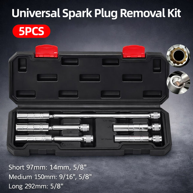 5Pcs Extended Spark Plug Socket Wrench Set 3/8In Drive Deep Swivel Socket Tool