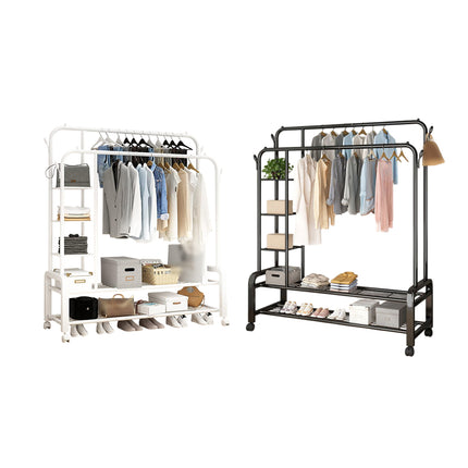 Double Row Floor-Standing Clothes Rack Space Saving for Bedroom Clothes Storage