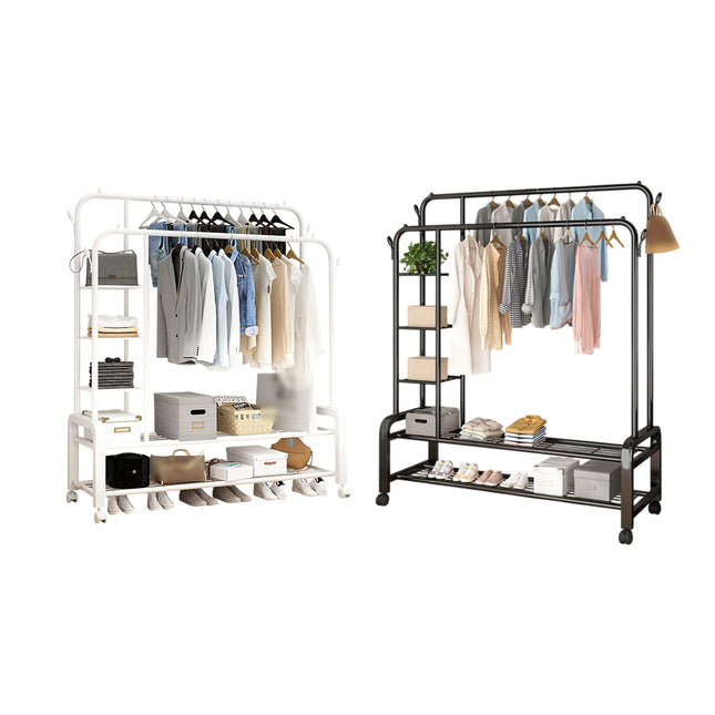 Double Row Floor-Standing Clothes Rack Space Saving for Bedroom Clothes Storage