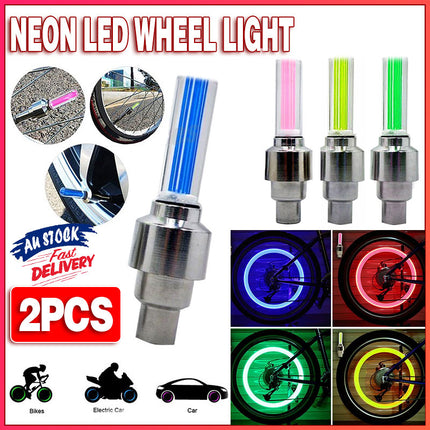 2PCS Flashing Neon Led Light Wheel Valve Cap Tyre