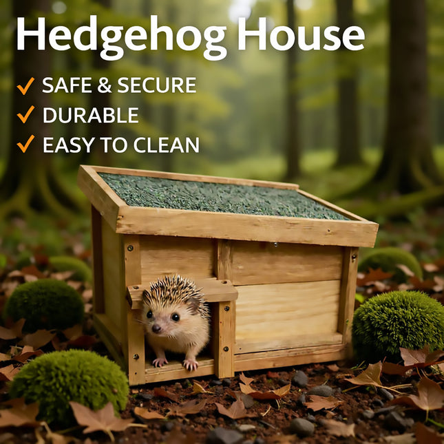 Outdoor Wooden Hedgehog House with Felt Roof - Garden Small Animal Shelter