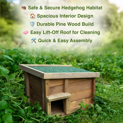 Outdoor Wooden Hedgehog House with Felt Roof - Garden Small Animal Shelter