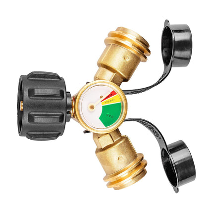 2-Way LPG Adapter-Propane Distributor Propane Tank Y-Splitter Adapter With Gauge