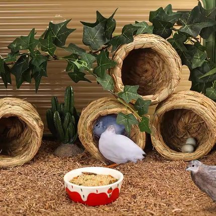 6pcs Handwoven Straw Bird Nest Pigeon Parrot Breeding House Hut for Cage