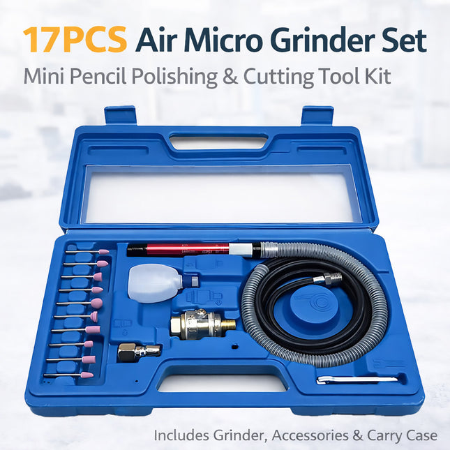 17-Piece Pneumatic Micro Grinder Pen Set Air Polishing Engraving Rotary Tool