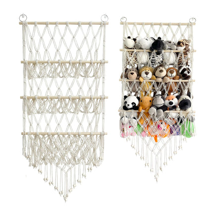 Macrame Wall Storage Rack Cotton Rope Off-White Adjustable Height