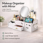 White Desktop Makeup Organiser with Reversible Mirror, Drawer & Phone Slot