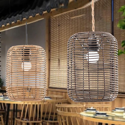Vintage Pendant Lamp Rattan Like Woven Lampshade Boho Lighting for Living Room
