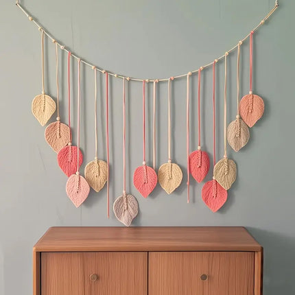 Bohemian Wall Hanging Cotton Cord Wood Bead Tassel Wall Tapestry Photo Decor