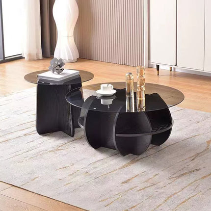 1/2pcs Modern Round Glass Coffee Table Home Side Table Living Room Furniture Set