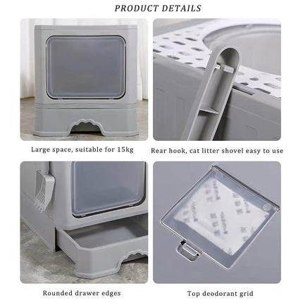 Large Fully Enclosed Cat Litter Box Cat Toilet Pet Litter Tray Odor Control