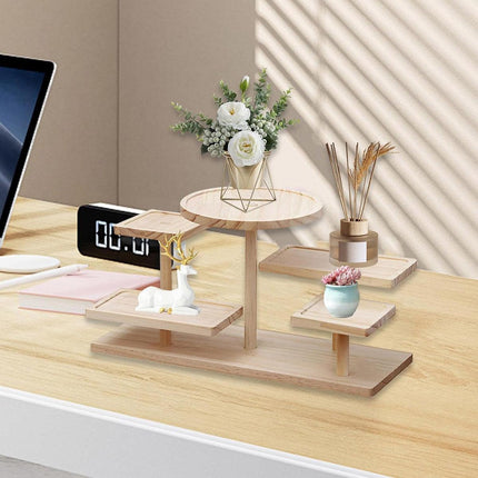Multi-Tier Wooden Step Shelf Desktop Storage Organizer for Office and Home Use