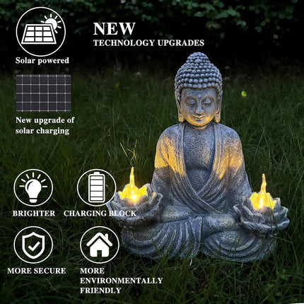 Buddha Statue Solar Light Outdoor Garden Decor Waterproof for Yard Patio Pathway