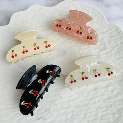 4pcs Cute Cherry Hair Clips Shark Clip Back Head Scratch Clip Hair Accessories