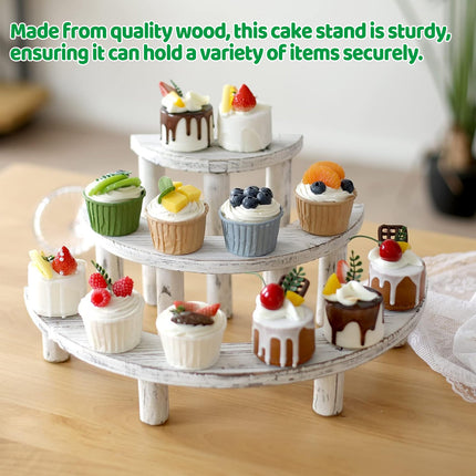 3 Tier Solid Wood Dessert Stand White Aesthetic for Party Cake Pastry Display